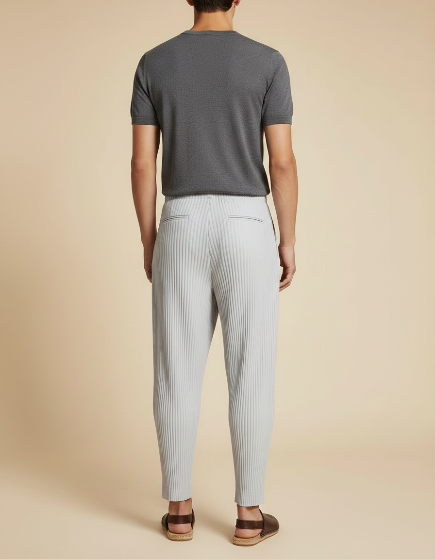 Pantalon Fluide Plissé Gris Décontracté Homme - Polyester - vue 2