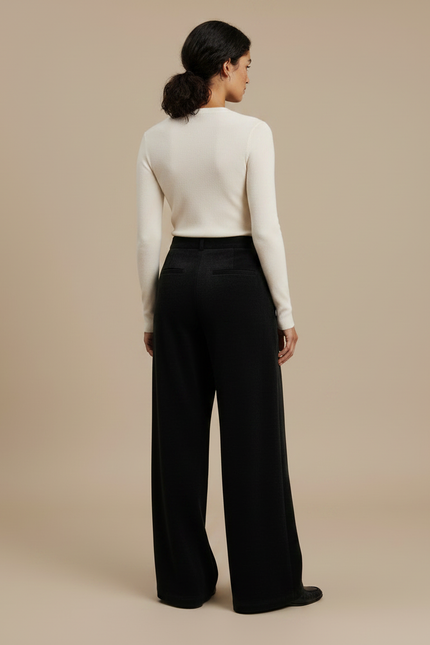Pantalon Fluide Noir Ample Laine Épais Élégant - vue 2