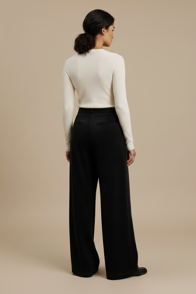 Pantalon Fluide Noir Ample Laine Épais Élégant - vue 2
