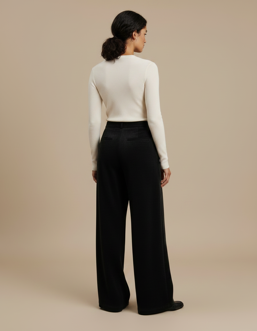 Pantalon Fluide Noir Ample Laine Épais Élégant - vue 2