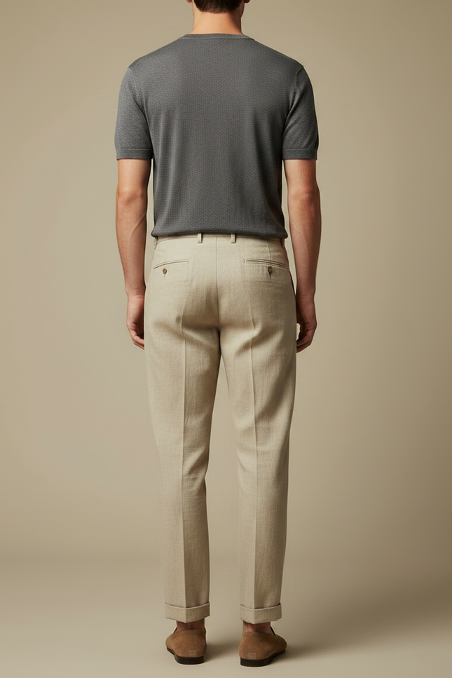 Pantalon Fluide Beige Lin Plissé Droit Élégant Homme - vue 2