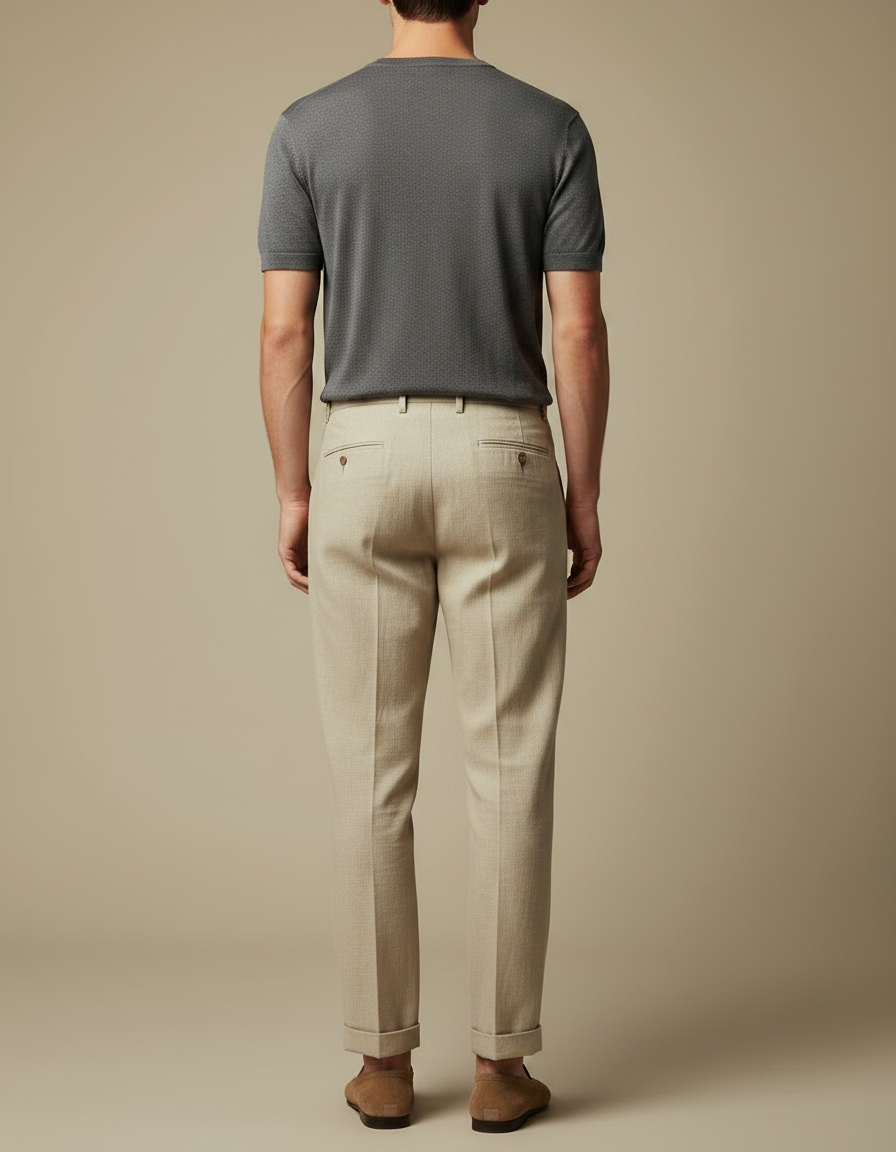 Pantalon Fluide Beige Lin Plissé Droit Élégant Homme - vue 2