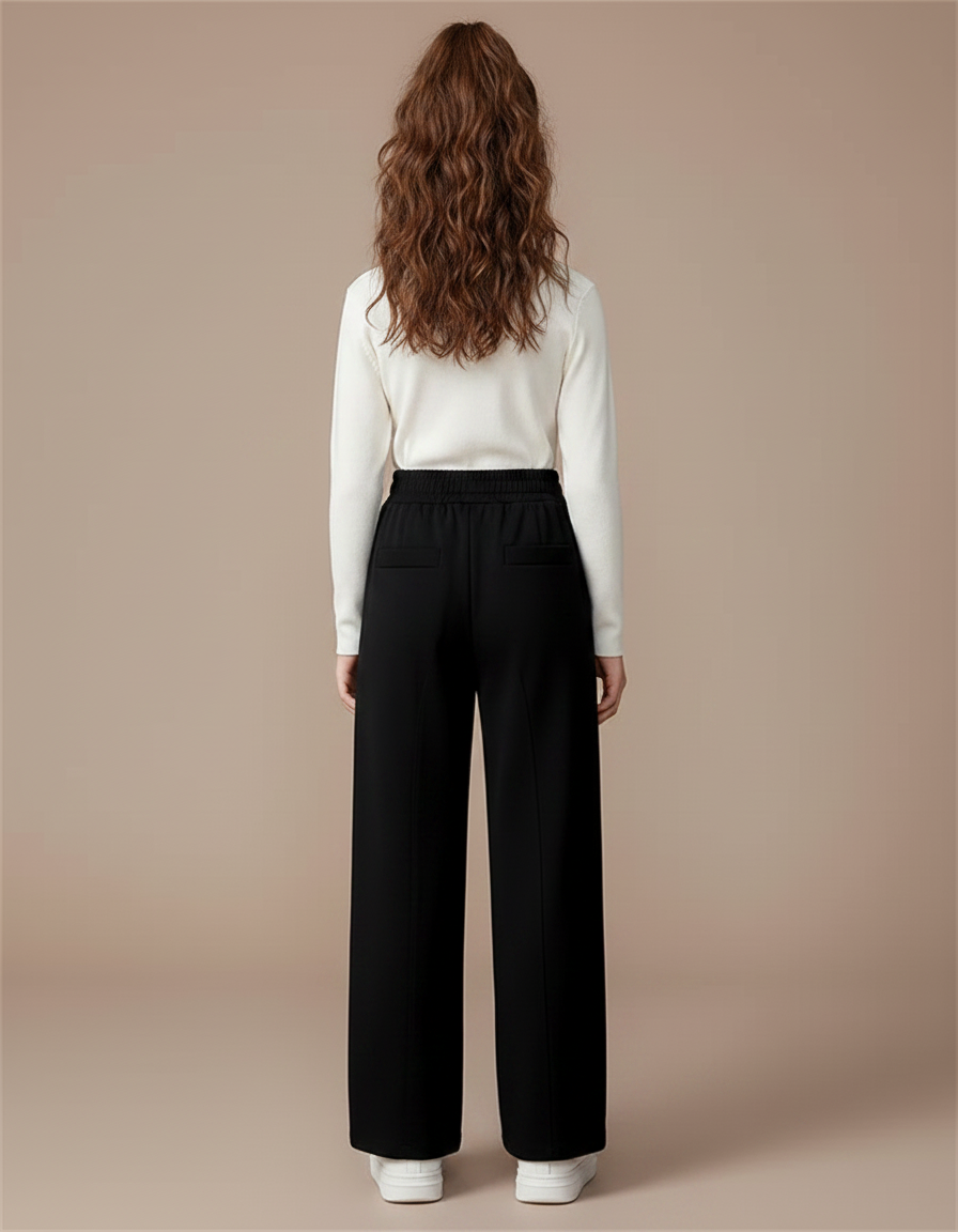 Pantalon Fluide Noir Ample Taille Haute Fille - Polyester - vue 2