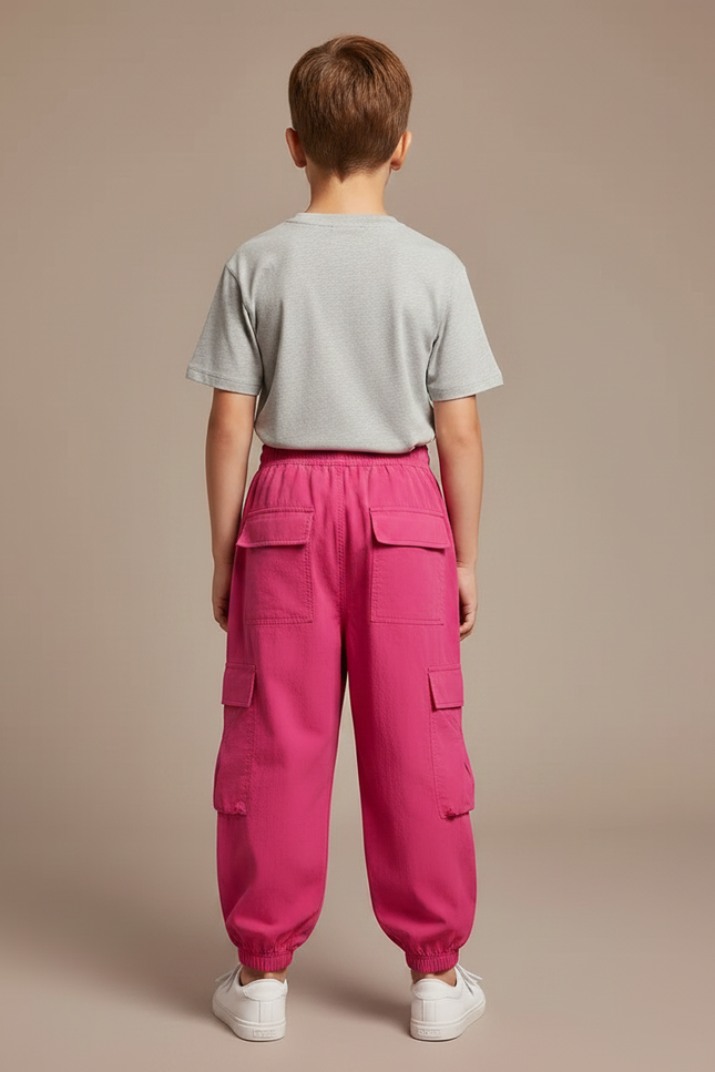 Pantalon Fluide Cargo Fushia Ample Enfant Streetwear - Rose Polyester - vue 2