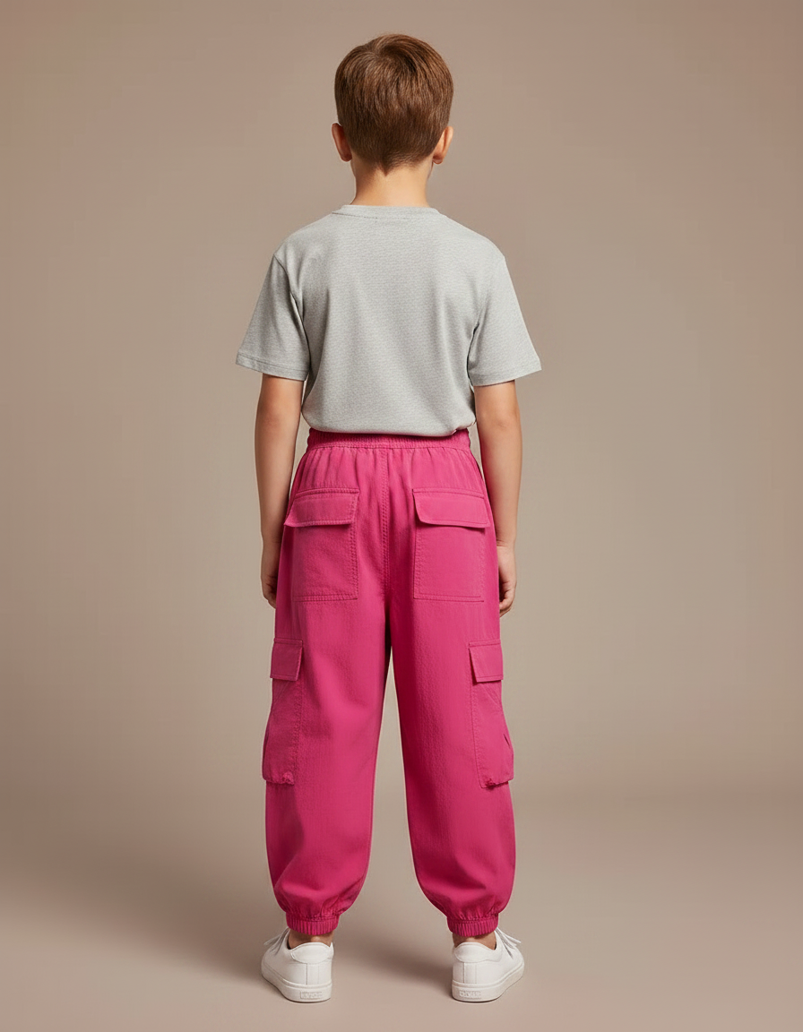 Pantalon Fluide Cargo Fushia Ample Enfant Streetwear - Rose Polyester - vue 2