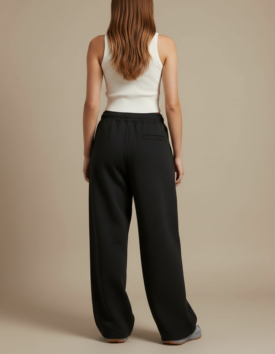 Pantalon Fluide Noir Ample Taille Haute Sport - Molleton - vue 2