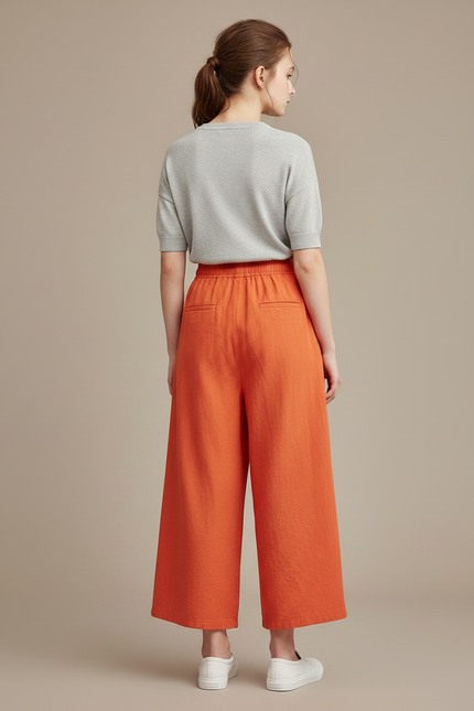 Pantalon Fluide Orange Lin Ample Décontracté Fille - vue 2