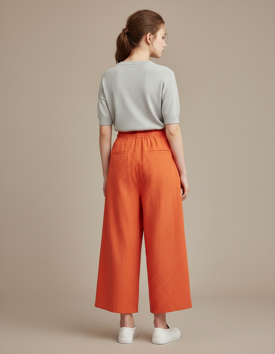 Pantalon Fluide Orange Lin Ample Décontracté Fille - vue 2