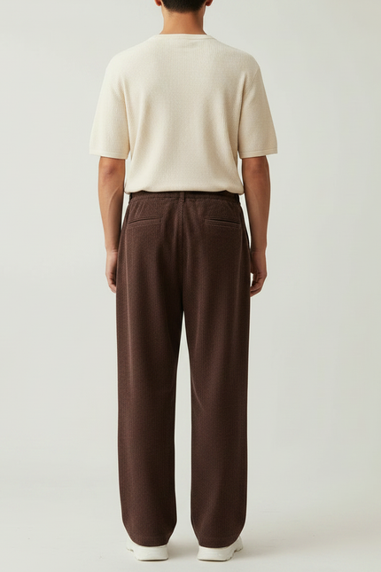 Pantalon Fluide Marron Côtelé Ample Décontracté Cordon Homme - Cordé - vue 2