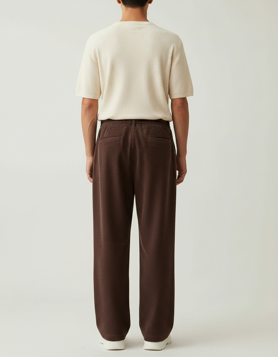 Pantalon Fluide Marron Côtelé Ample Décontracté Cordon Homme - Cordé - vue 2