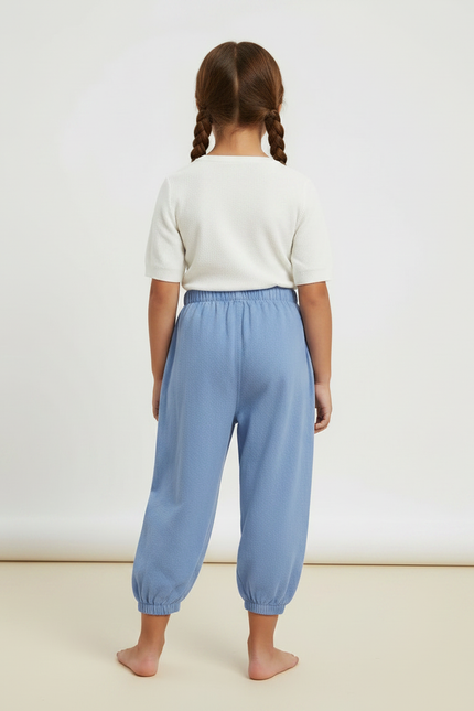 Pantalon Fluide Bleu Coton Ample Resserré Enfant - Molleton - vue 2