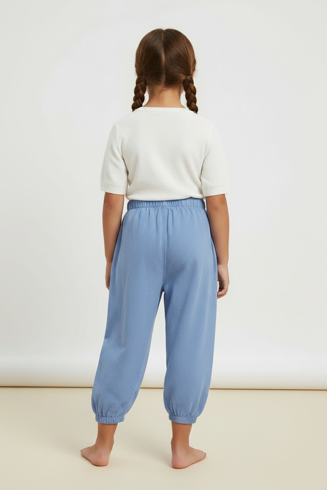 Pantalon Fluide Bleu Coton Ample Resserré Enfant - Molleton - vue 2