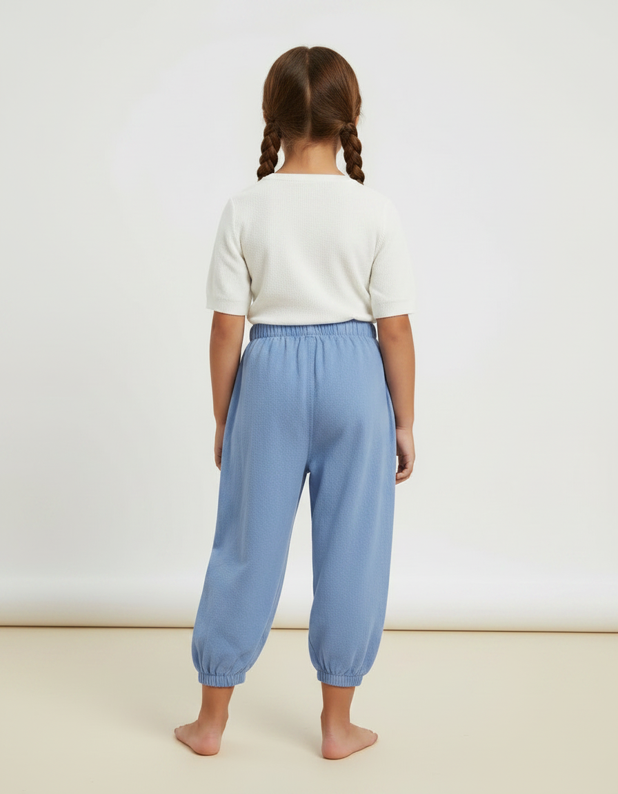 Pantalon Fluide Bleu Coton Ample Resserré Enfant - Molleton - vue 2