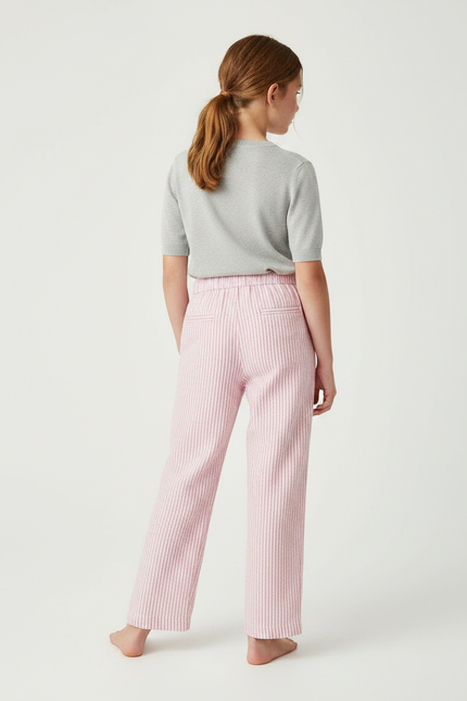 Pantalon Fluide Rose Rayé Ample Coton Décontracté Fille - Lin - vue 2