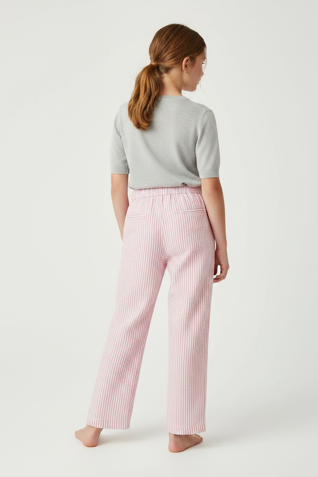 Pantalon Fluide Rose Rayé Ample Coton Décontracté Fille - Lin - vue 2