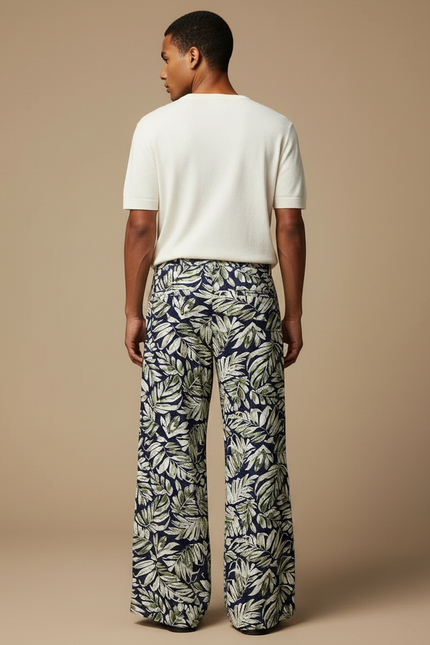 Pantalon Fluide Imprimé Feuillage Ample Homme Bohème Chic - Viscose - vue 2