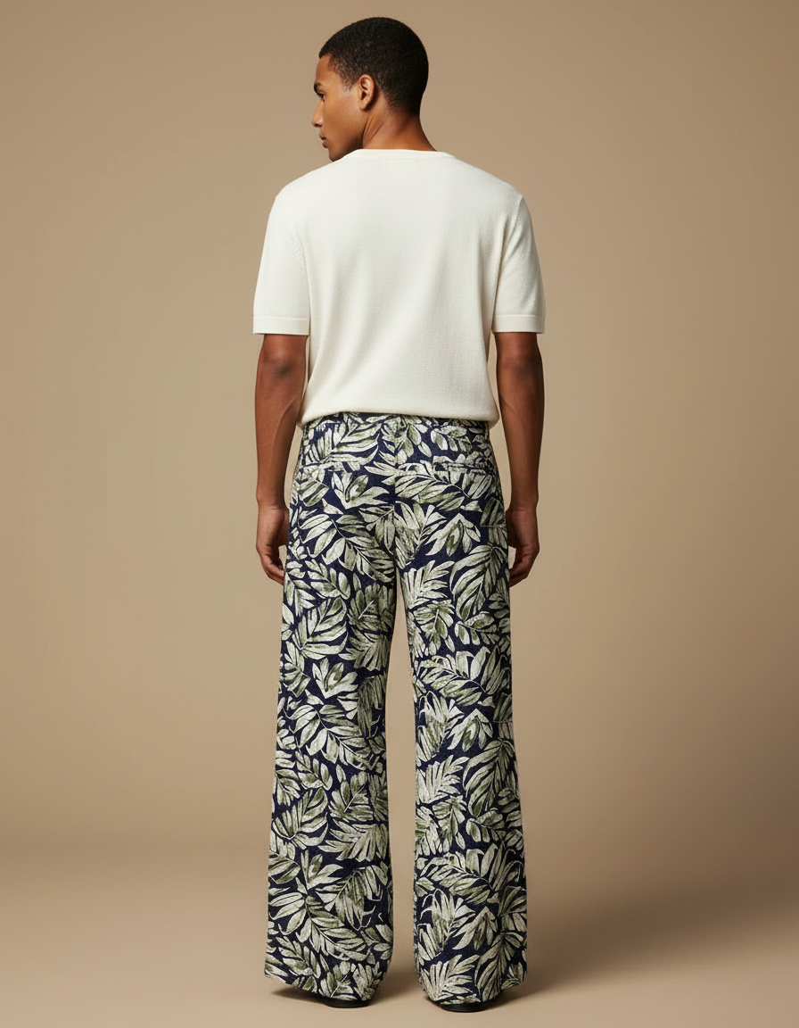 Pantalon Fluide Imprimé Feuillage Ample Homme Bohème Chic - Viscose - vue 2