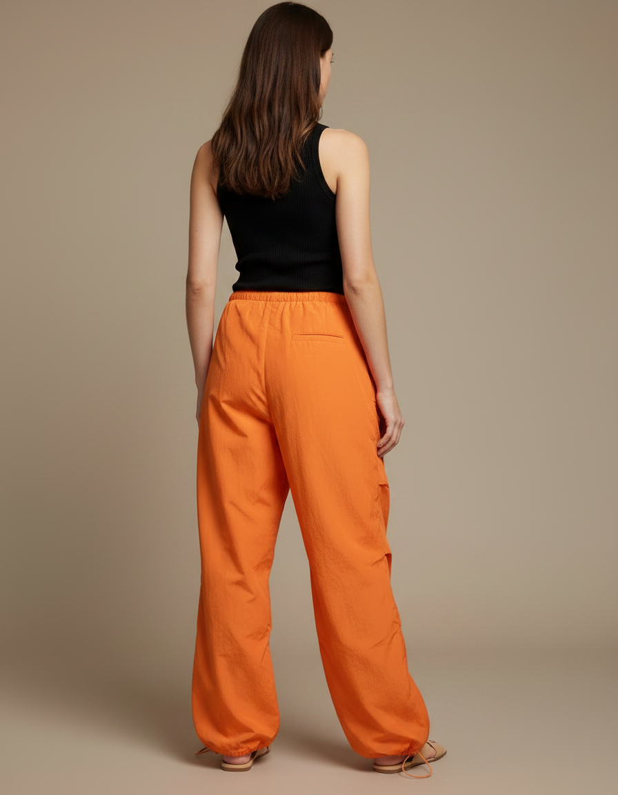 Pantalon Fluide Orange Ample Sport Décontracté Femme - Polyester - vue 2