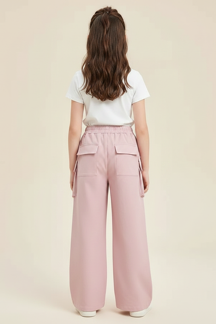 Pantalon Fluide Rose Cargo Ample Fille Ceinturé - Gabardine - vue 2