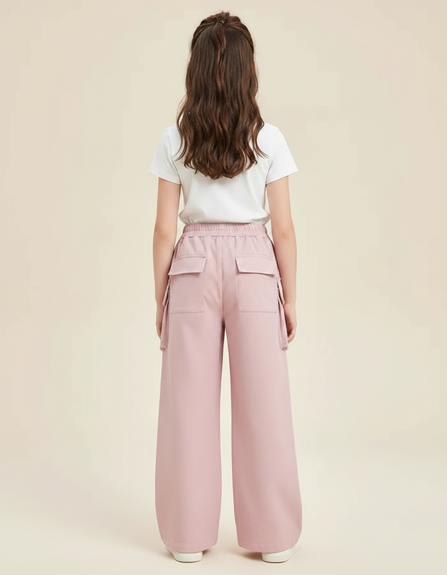 Pantalon Fluide Rose Cargo Ample Fille Ceinturé - Gabardine - vue 2
