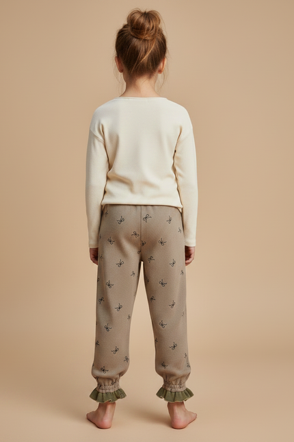 Pantalon Fluide Marron Coton Motif Nœuds Volants Enfants - Molleton - vue 2