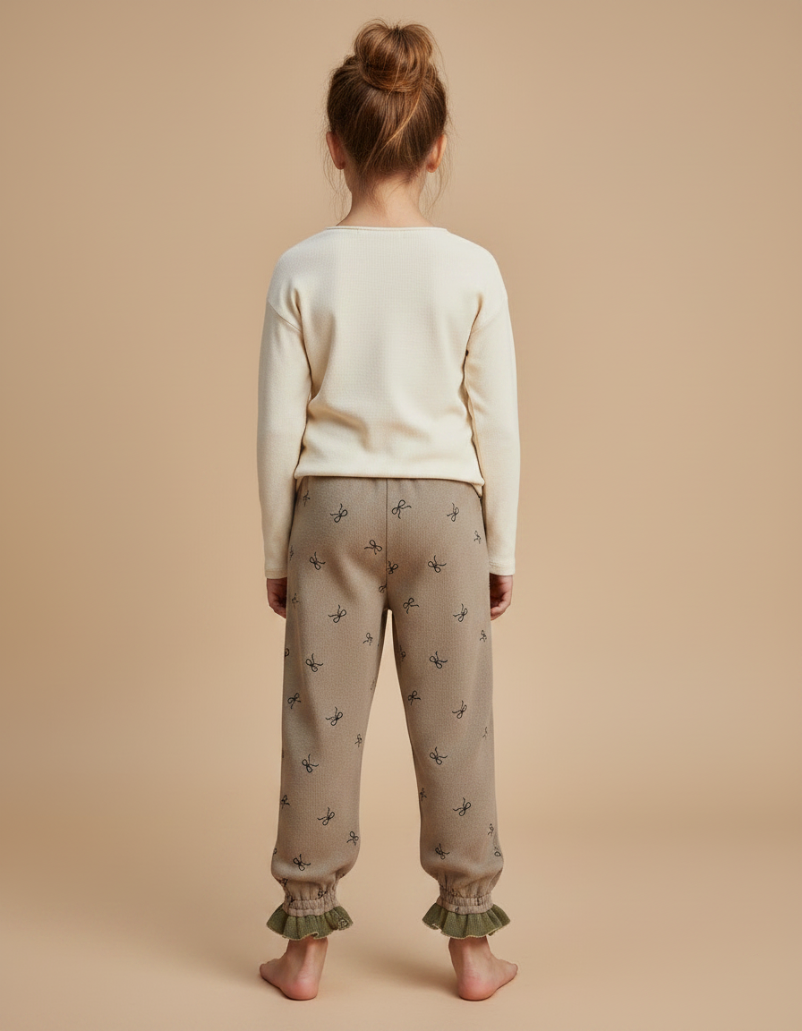 Pantalon Fluide Marron Coton Motif Nœuds Volants Enfants - Molleton - vue 2