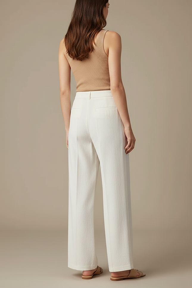 Pantalon Fluide Blanc Ample Taille Haute Casual - Lin - vue 2