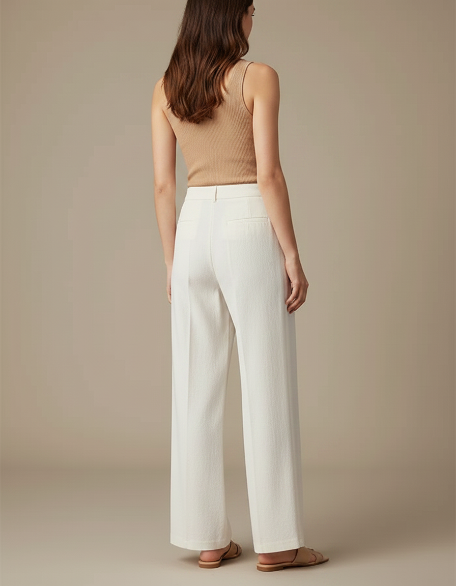 Pantalon Fluide Blanc Ample Taille Haute Casual - Lin - vue 2
