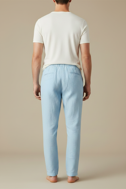 Pantalon Fluide Lin Bleu Clair Droit Décontracté Homme - vue 2