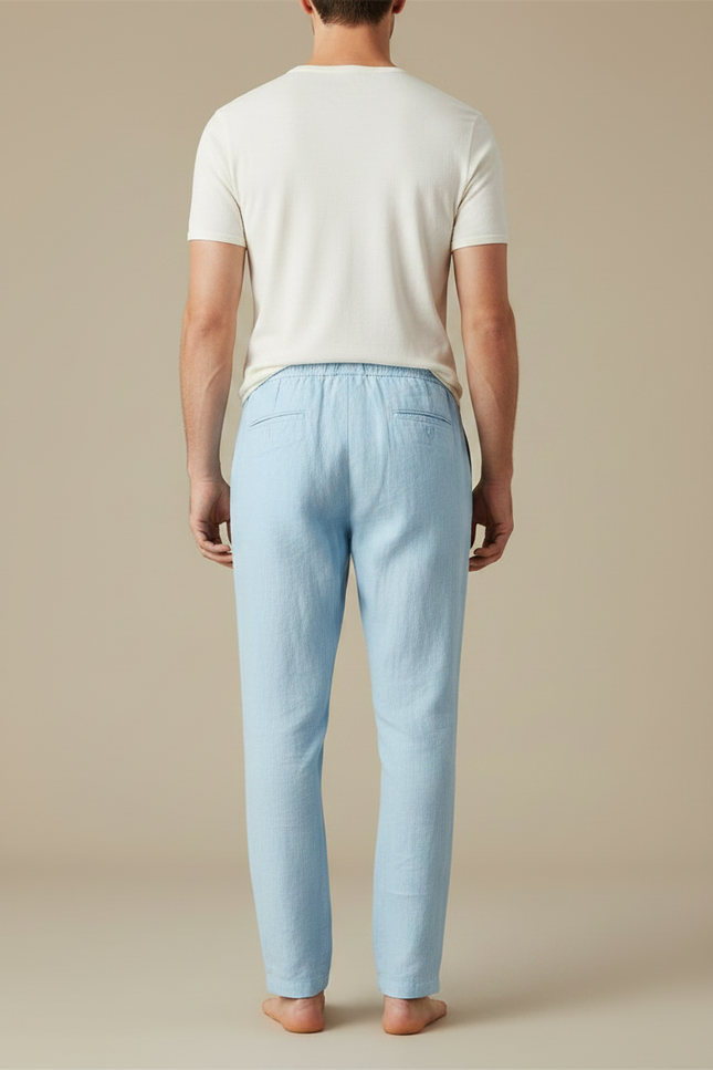 Pantalon Fluide Lin Bleu Clair Droit Décontracté Homme - vue 2