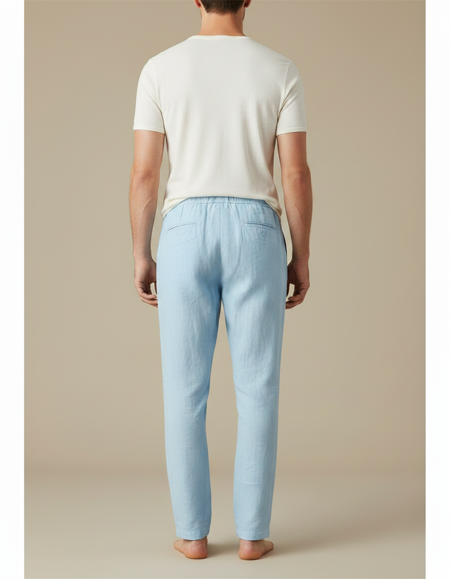 Pantalon Fluide Lin Bleu Clair Droit Décontracté Homme - vue 2