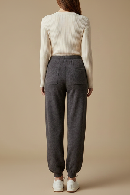 Pantalon Fluide Gris Maille Confortable Décontracté Femme - vue 2