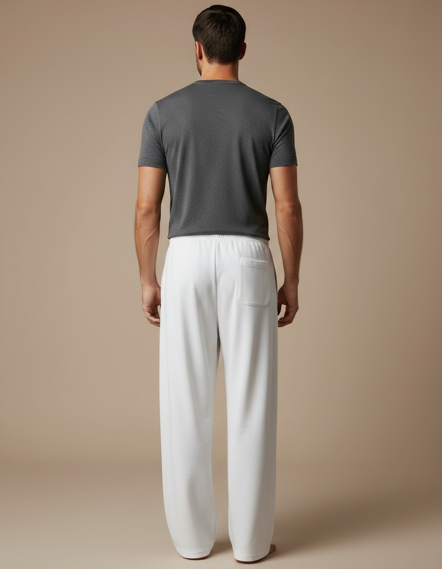 Pantalon Fluide Blanc Ample Imprimé Sakura Cordon Homme - Polyester - vue 2