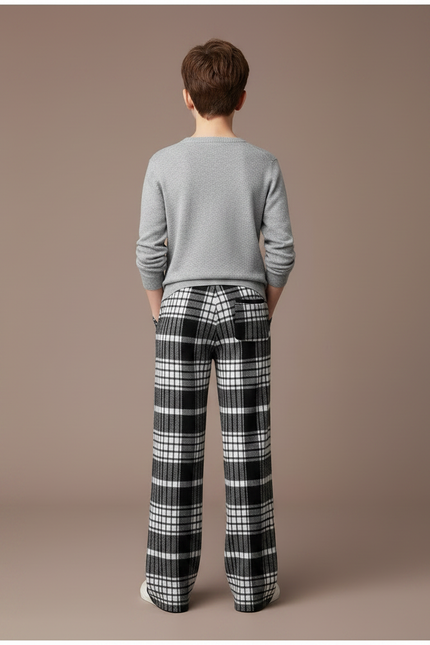 Pantalon Fluide Carreaux Noir Blanc Laine Ample - Imprimé - vue 2