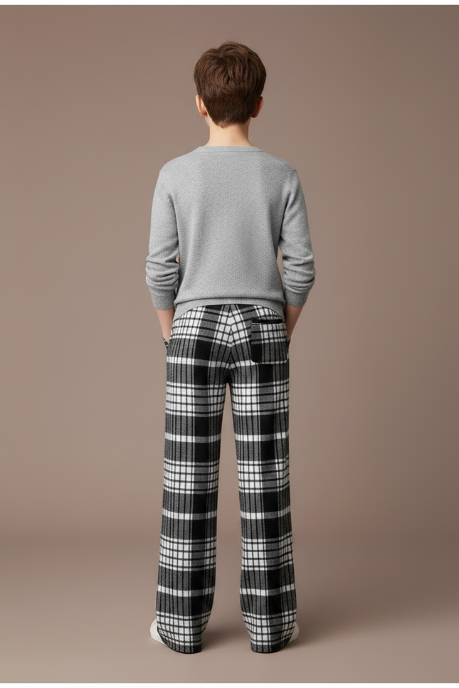 Pantalon Fluide Carreaux Noir Blanc Laine Ample - Imprimé - vue 2
