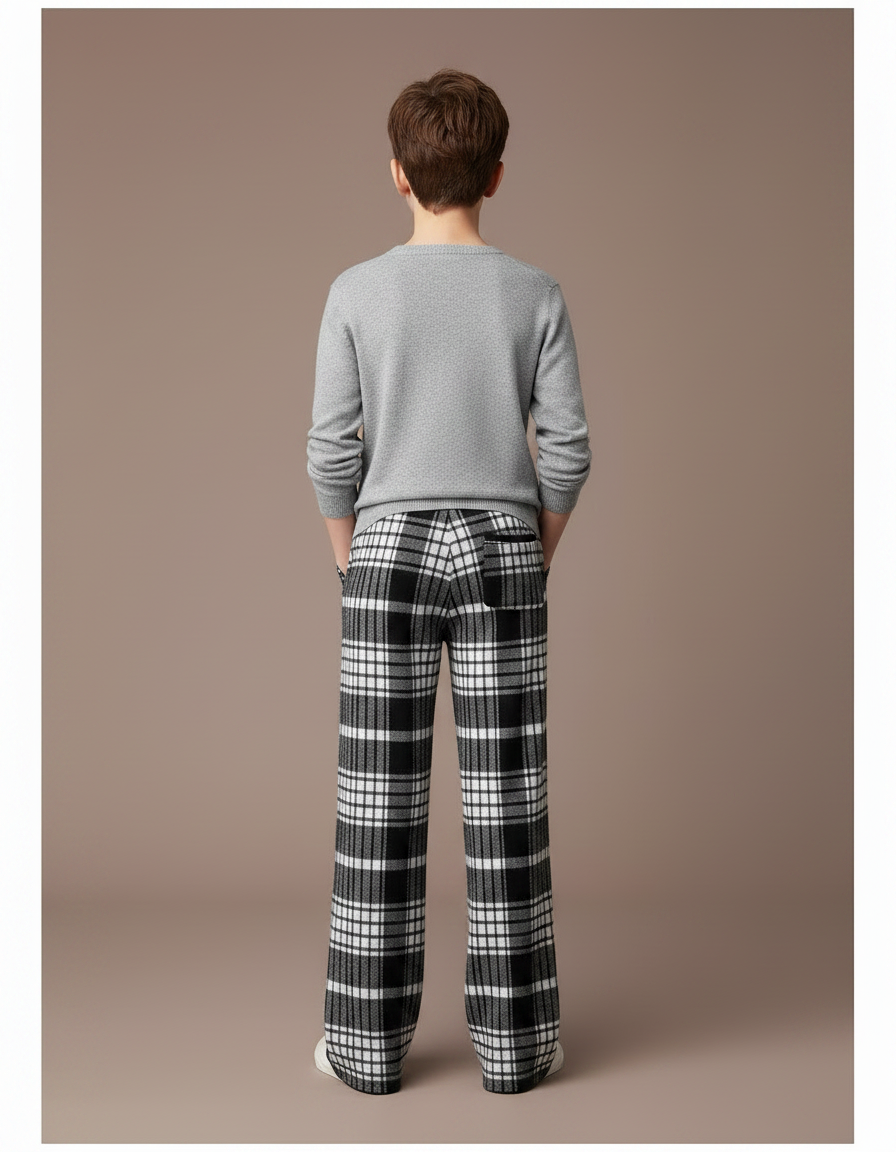 Pantalon Fluide Carreaux Noir Blanc Laine Ample - Imprimé - vue 2