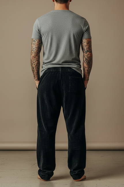Pantalon Fluide Noir Ample Loup Viking Cordon Homme - Velours - vue 2