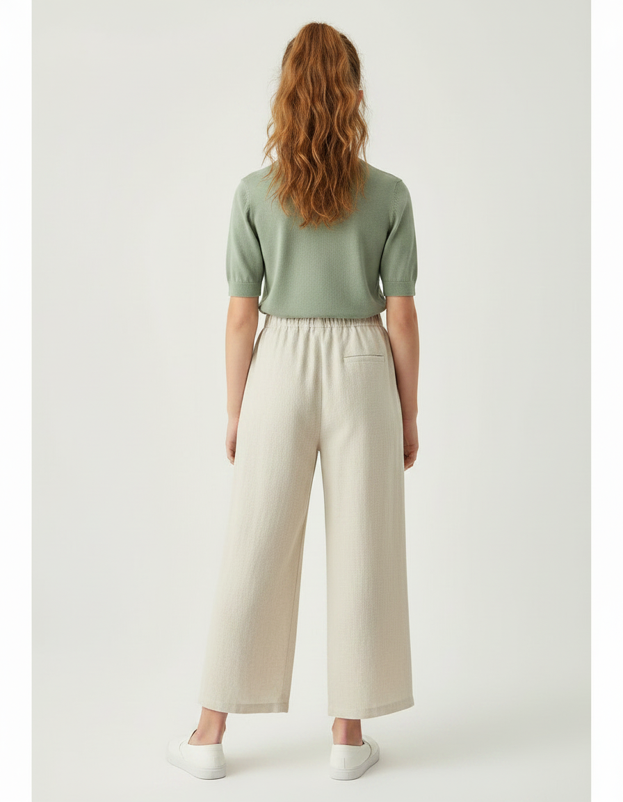Pantalon Fluide Beige Coton Ample Décontracté Fille - Lin - vue 2