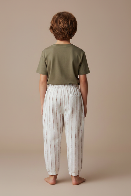 Pantalon Fluide Blanc Rayures Fines Coton Enfant - Imprimé - vue 2