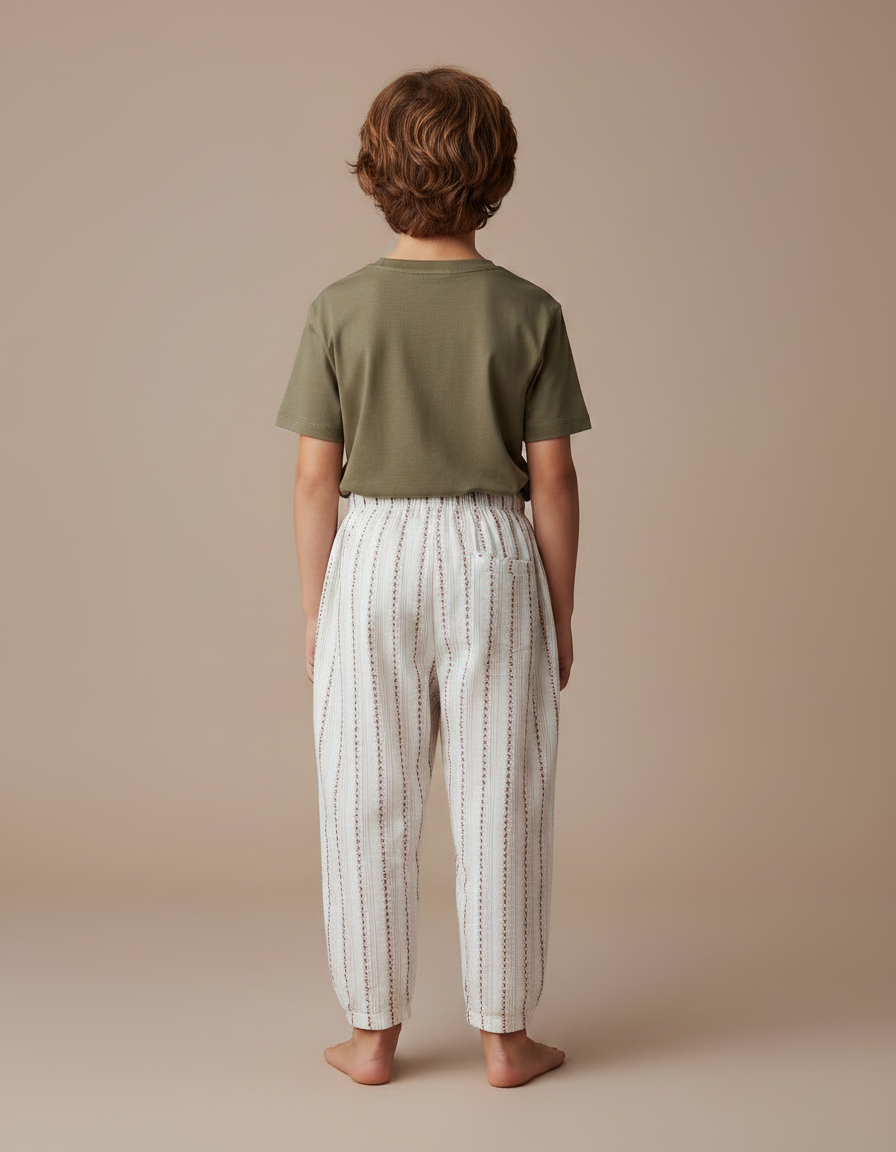 Pantalon Fluide Blanc Rayures Fines Coton Enfant - Imprimé - vue 2