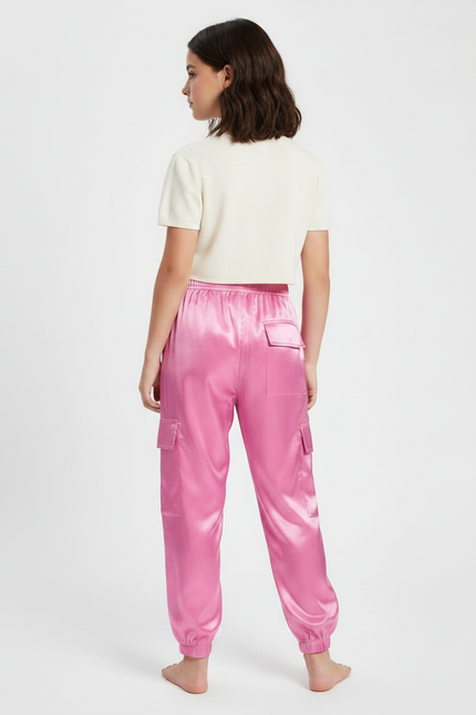 Pantalon Fluide Cargo Rose Satiné Brillant Fille - vue 2