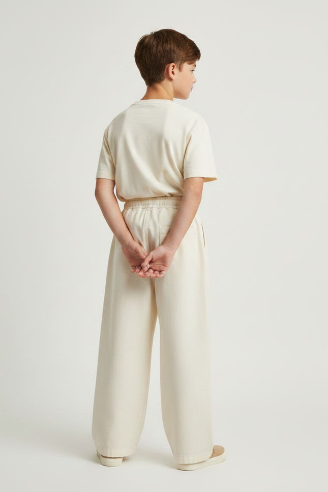 Pantalon Fluide Écru Ample Coton Cordon Enfant - Beige - vue 2