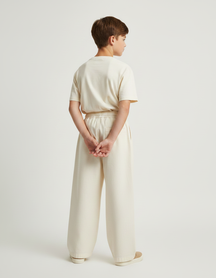 Pantalon Fluide Écru Ample Coton Cordon Enfant - Beige - vue 2