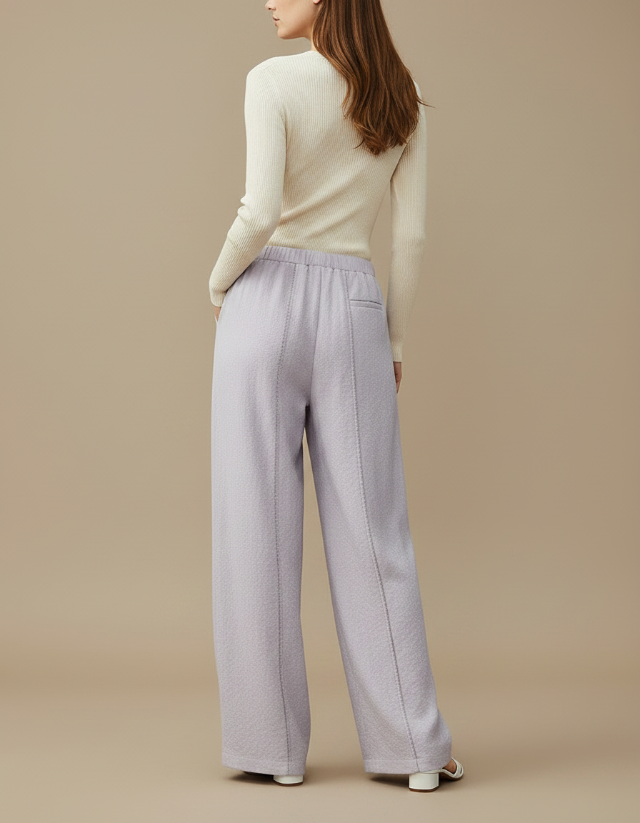 Pantalon Fluide Lilas Drapé Ample Texturé Décontracté Élégant - Violet Molleton - vue 2