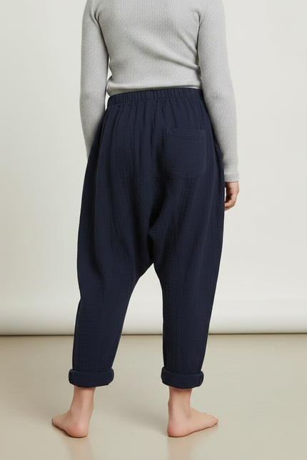 Pantalon Fluide Bleu Marine Coton Ample Harem Enfant - vue 2