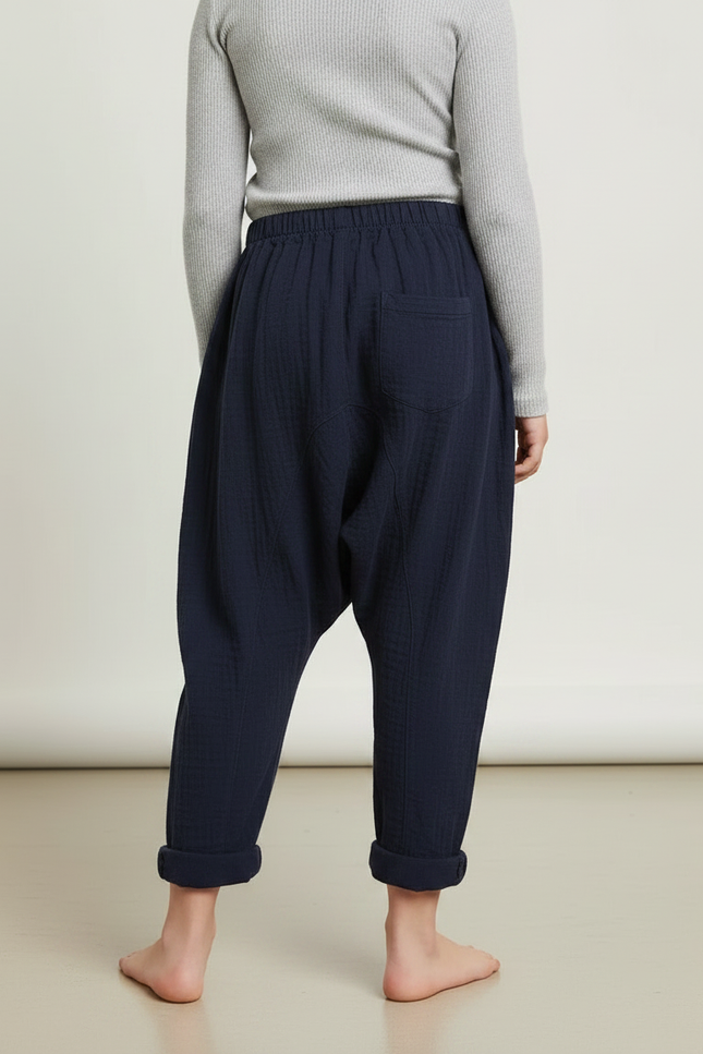 Pantalon Fluide Bleu Marine Coton Ample Harem Enfant - vue 2