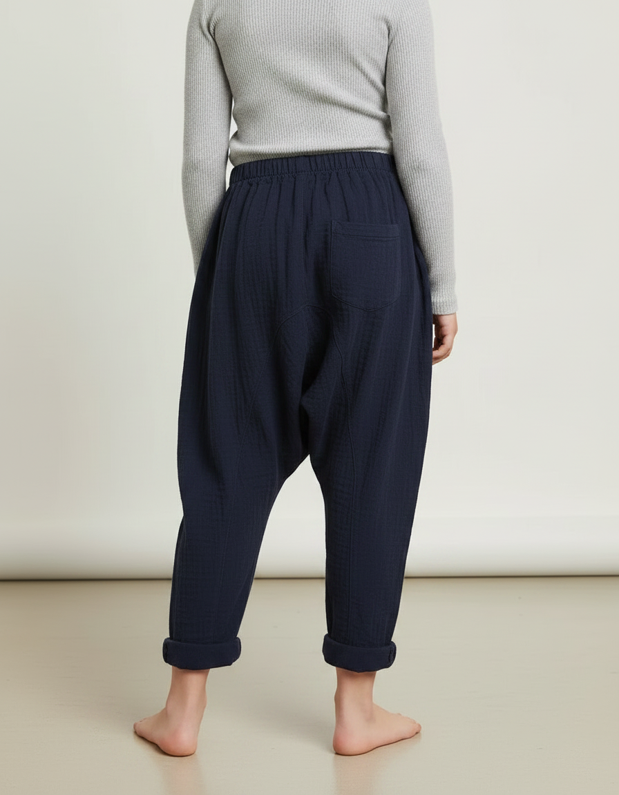 Pantalon Fluide Bleu Marine Coton Ample Harem Enfant - vue 2