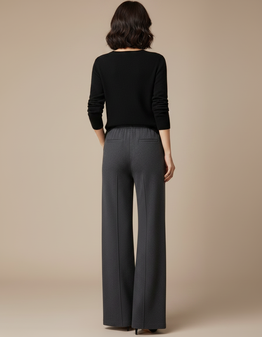 Pantalon Fluide Gris Ample Maille Laine Casual - vue 2
