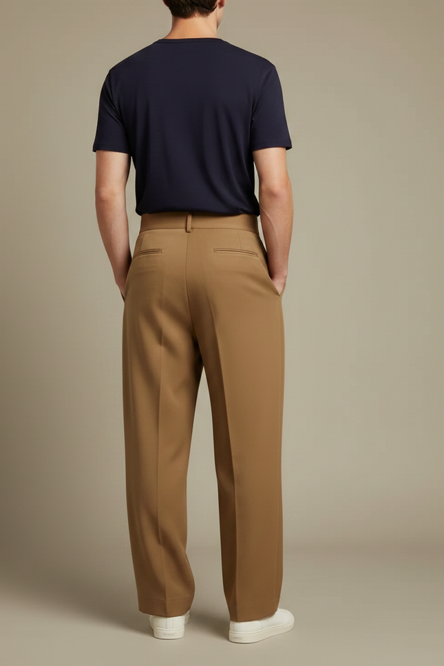 Pantalon Fluide Homme Plissé Ample Marron Élégant - Gabardine - vue 2