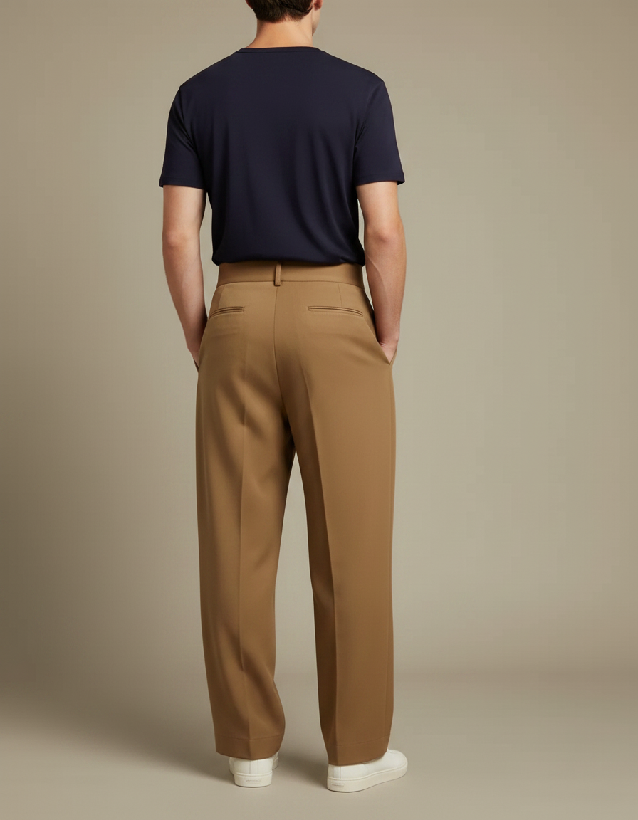Pantalon Fluide Homme Plissé Ample Marron Élégant - Gabardine - vue 2